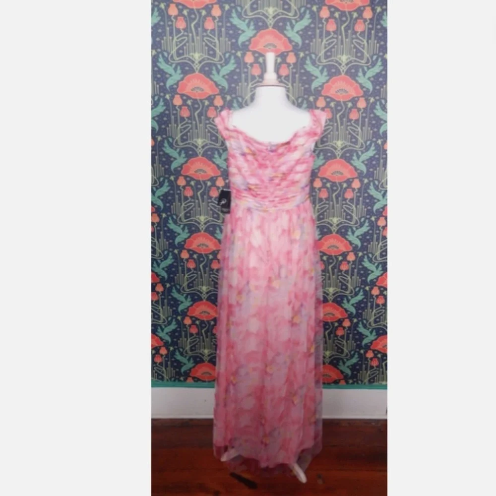 Adrianna Papell Pink Sweetpea Off The Shoulder Tulle Gown Formal Dress Nwt 12 - Picture 9 of 9